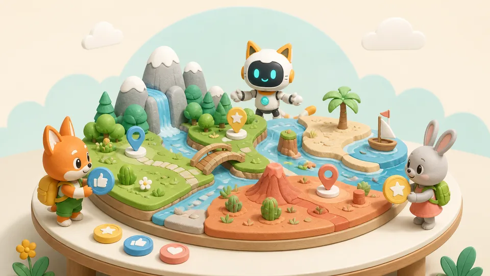 Robot presenting a complete interactive story world to test readers
