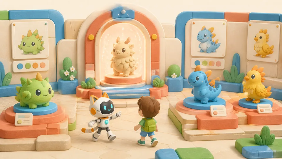 Original artwork becoming a 3D exhibit in a miniature museum