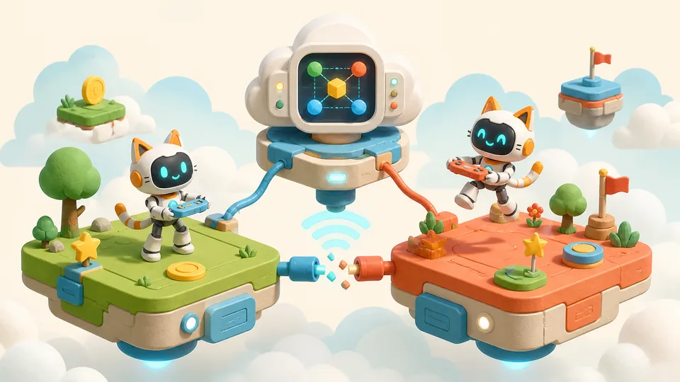 Connected players synchronising across an original multiplayer game