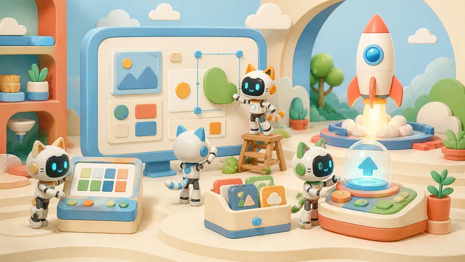 Robot team building and launching a visual creator studio