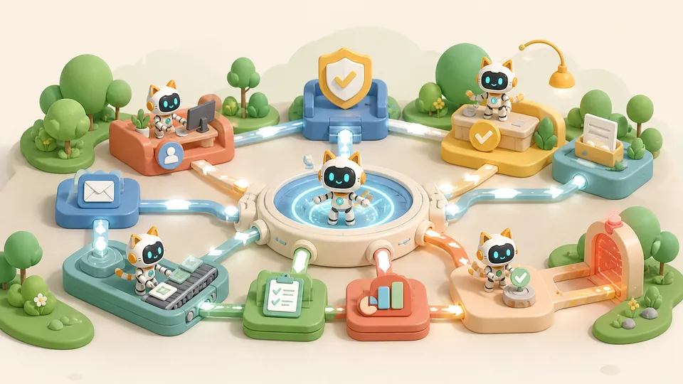 Robot coordinating an organisation workflow with approval and safety gates