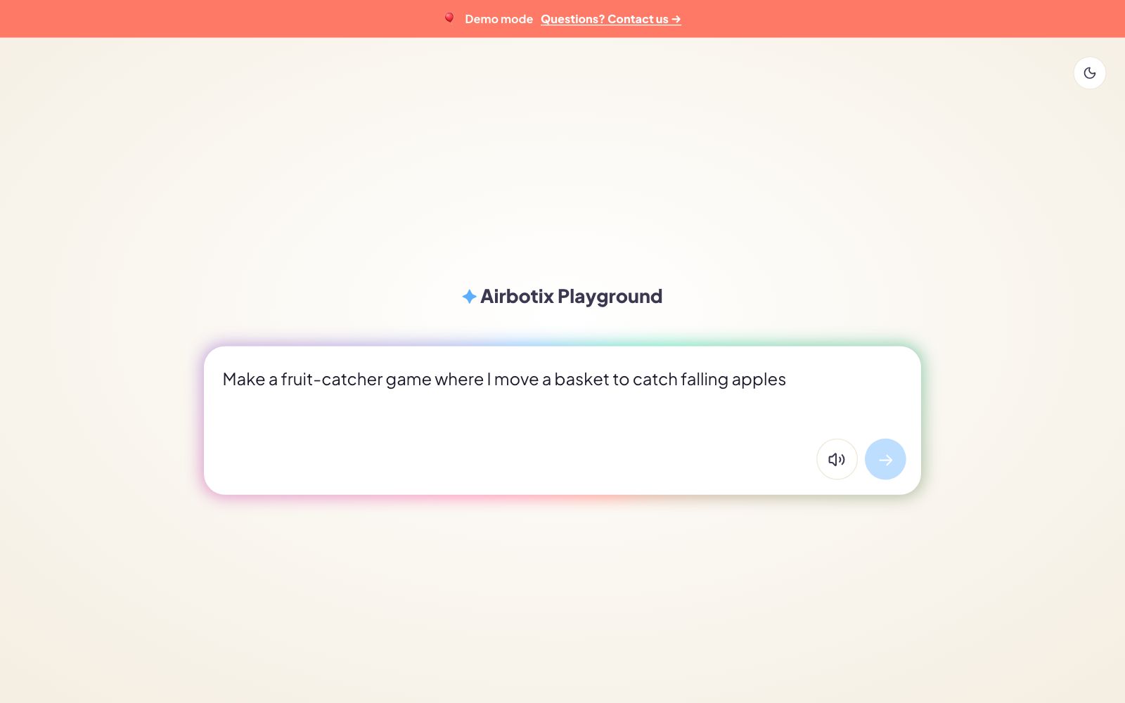 A game idea typed into Creative Code Studio