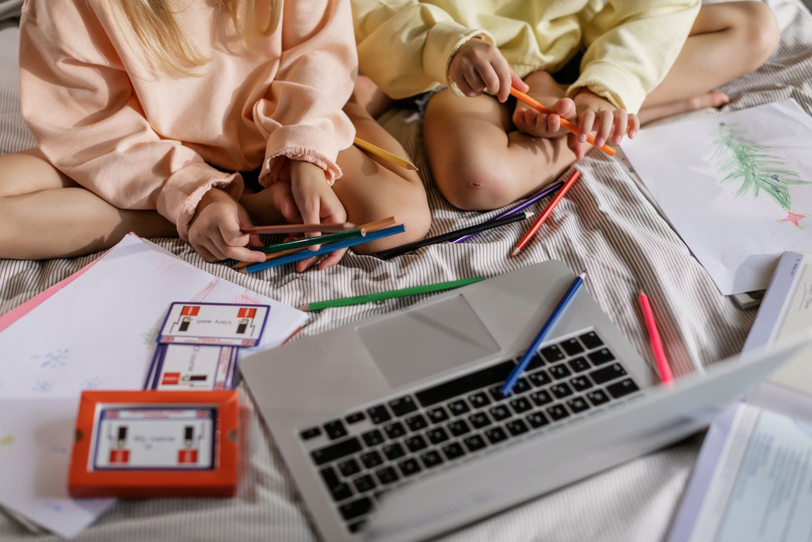 Family using a computer to check information